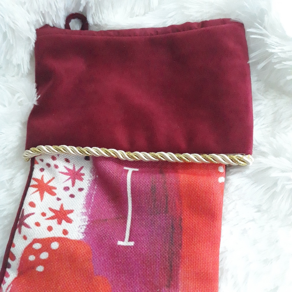 Christmas stocking monogram "I " red gold